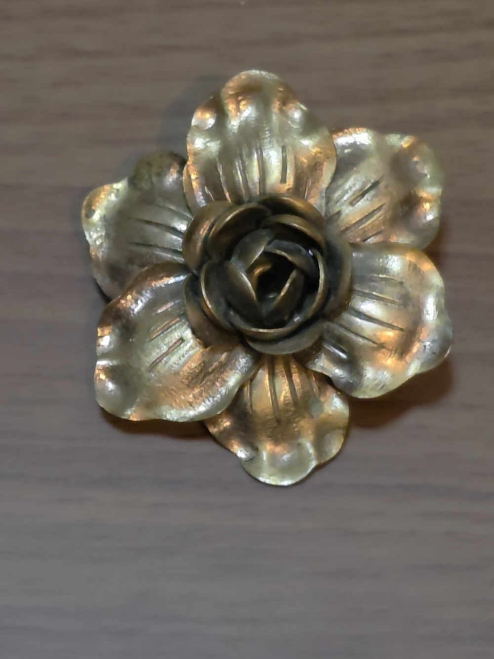 Vintage Flower Rose Brooch Pin - Brass